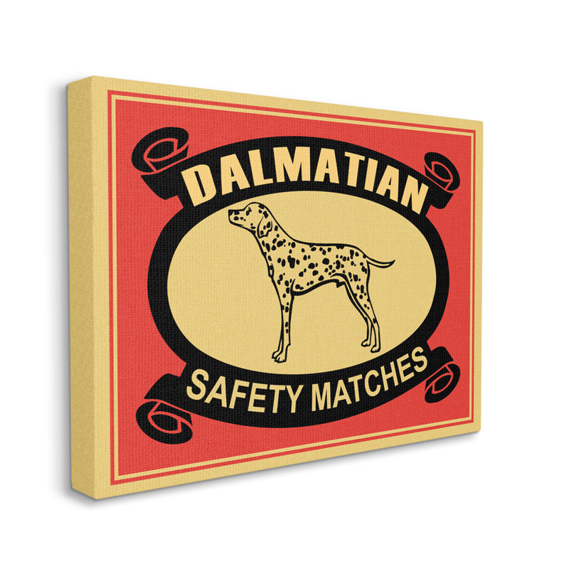 Illustration rétro des Dalmatiens de sécurité rétro rouge jaune, Toile tendue, H 24 po x l 30 po