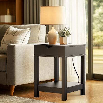 Maryamawit Modern End Table with USB Charging Station & Storage – 22.8" Small Nightstand Side Table for Living Room & Bedroom
