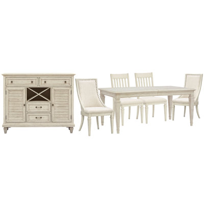 Extendable Rectangular Dining Table With 2 Side Chairs 2 Arm Chairs And Server