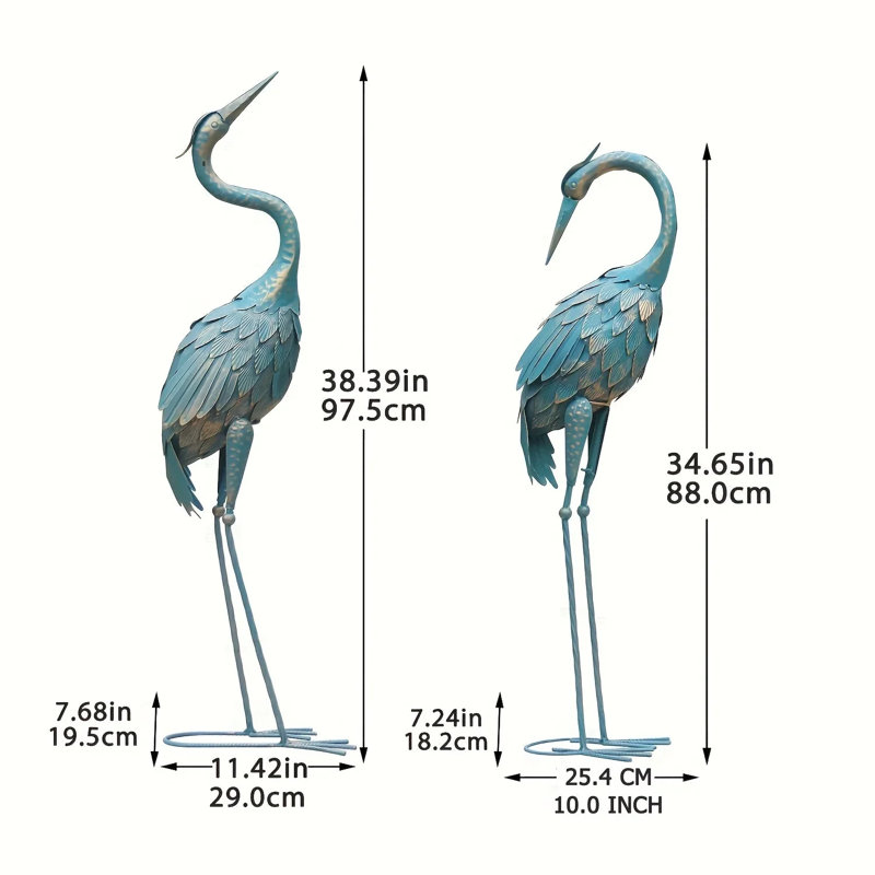 House Of Avana Pair Of Blue Metal Crane Garden Statues