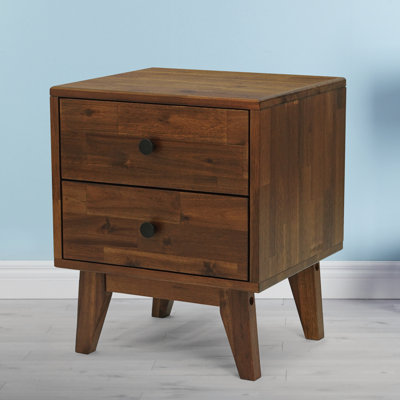 Table de chevet en bois massif à 2 tiroirs Acacia Silvia