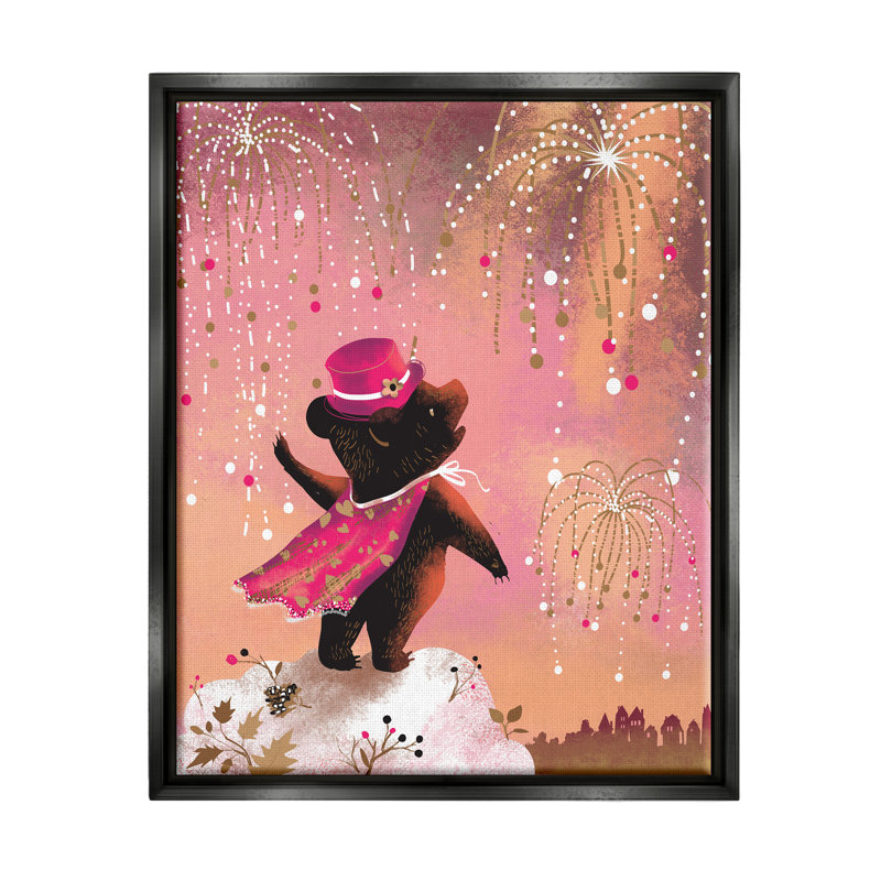 «Whimsical Bear with Fireworks» par Verbrugge, reproduction sur toile flottante, Cadre flottant noir de jais