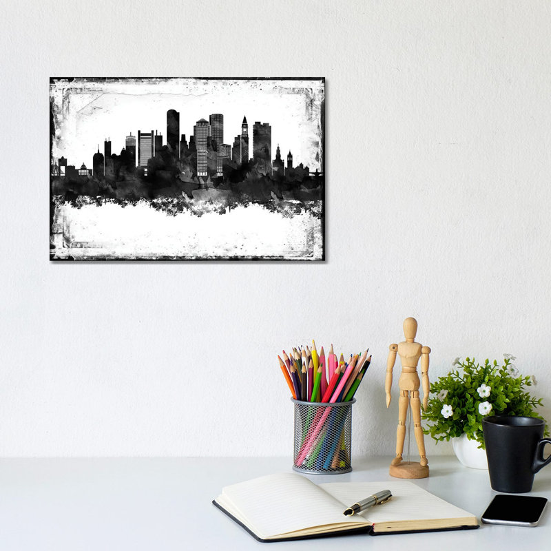 Boston Black and White Framed Skylines 1 Piece Wrapped Canvas Wall Art, 20.32cm H x 30.48cm W