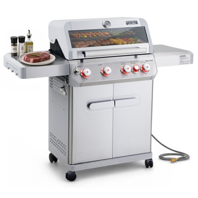 Monument Grills M415BZNG 5-Burner Natural Gas Grill, 50,000 BTU with Broil Zone (Up to 650°F), 304 Stainless Steel Burners, Glass Window Lid, LED Knobs & 630 Sq. In. Cooking Area
