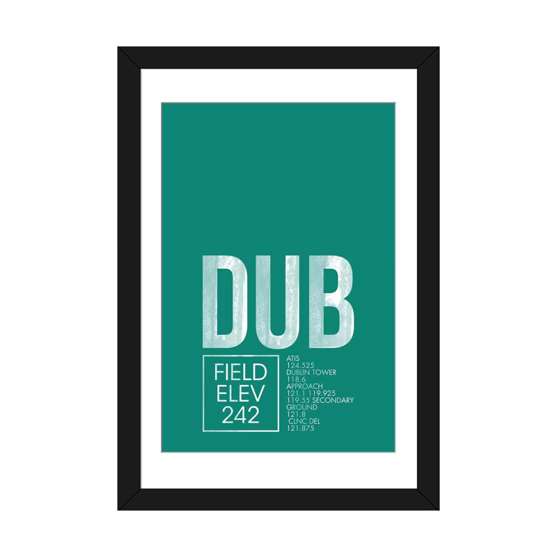 « dublin’traffic control series », art textuel sur toile, H 24 po x l 16 po x P 1 po, Papier d'art encadré noir, Blanc