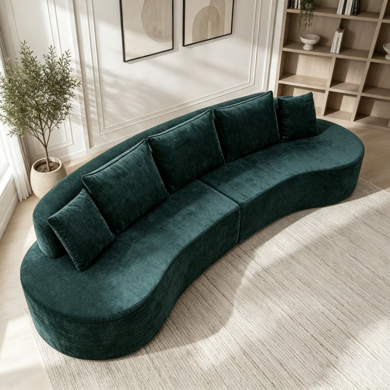 Canapé modulaire courbé moderne avec éponge compressée, entièrement assemblé, Dark Green Foam Padding