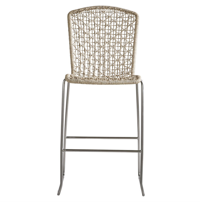 Carmel Beige Woven Wicker Outdoor Bar Stool