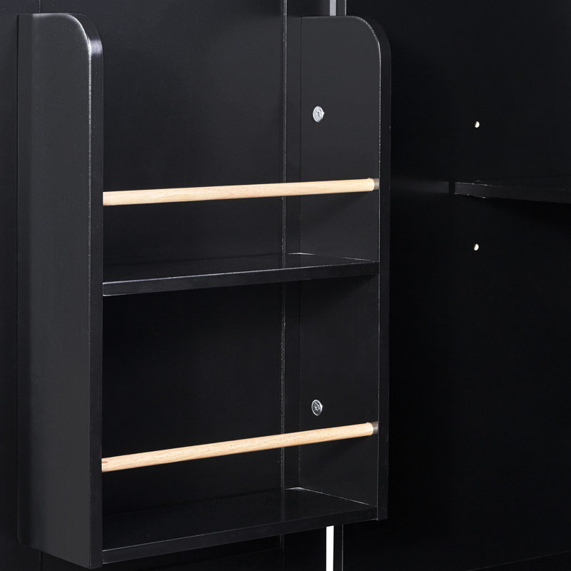 Kitchen Cart With Rubber Wood - & Attractive Modern Island Storage Shelf Organize Efficiently, Black
