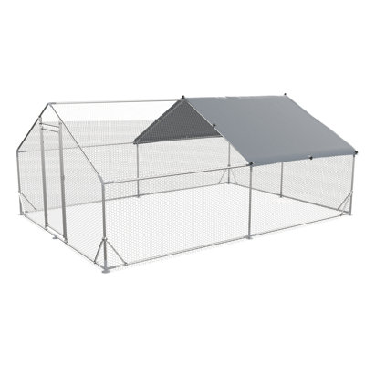 Large Metal Chicken Coop Walk-In Poultry Cage Hen Run House Rabbits Habitat Cage Spire Shaped Coop With Waterproof And Anti-Ultraviolet Cover (13.1' L X 9.8' W X 6.4' H)