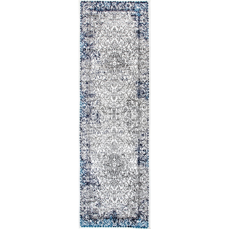Tapis bleu / gris Castiglia, Tapis de couloir 2 pi 6 po x 8 pi