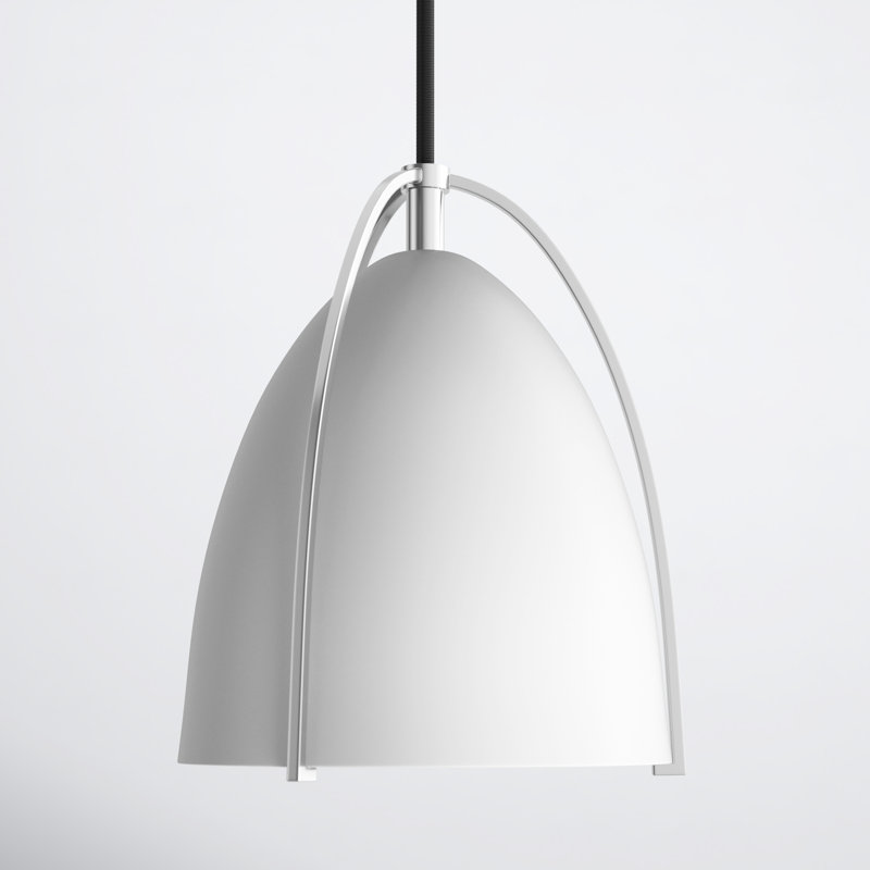 Nikki Single Light Metal Steel Dimmable Pendant, Chrome, White, 7.5" H x 6.25" W x 6.25" W