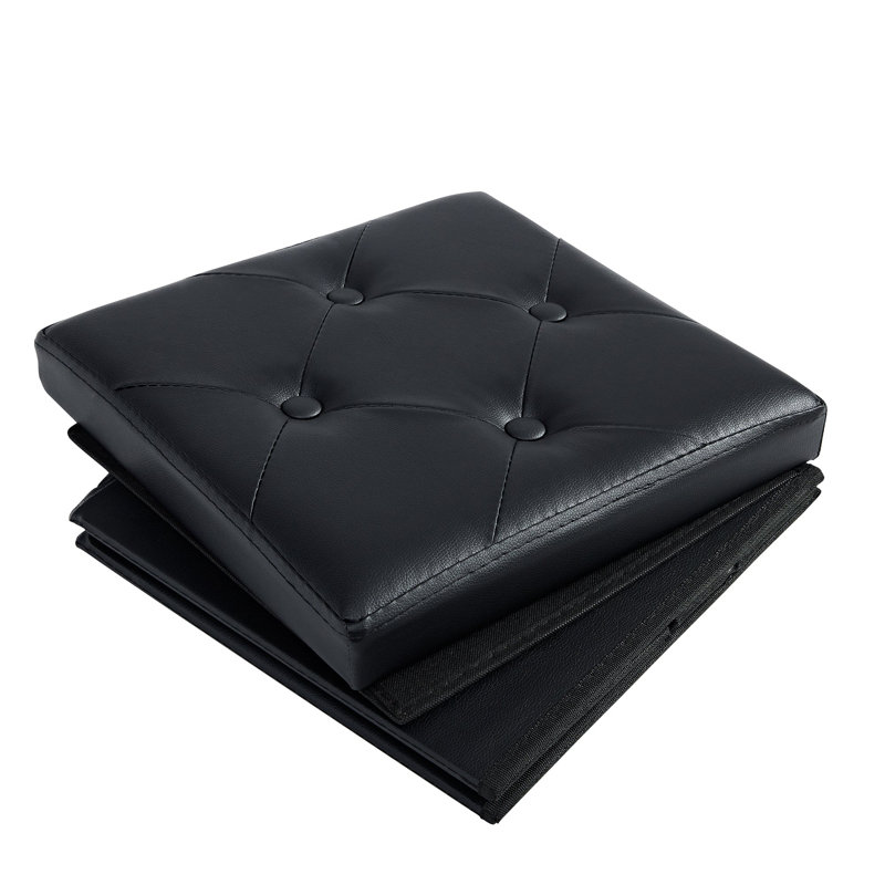 Naiome 38cm Wide Faux Leather Tufted Square Solid Colour Ottoman with Storage, Black Faux Leather