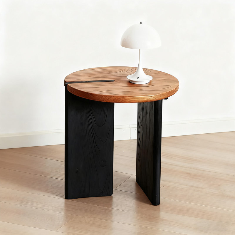 Retro Black Solid Wood Round Coffee Table, 17.72" H x 18.11" L x 18.11" W