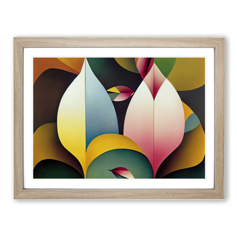 Abstract Feather Art Vol.1 1 Piece Single Picture Frame Wall Art, 34cm H x 46cm W x 2cm D, Oak