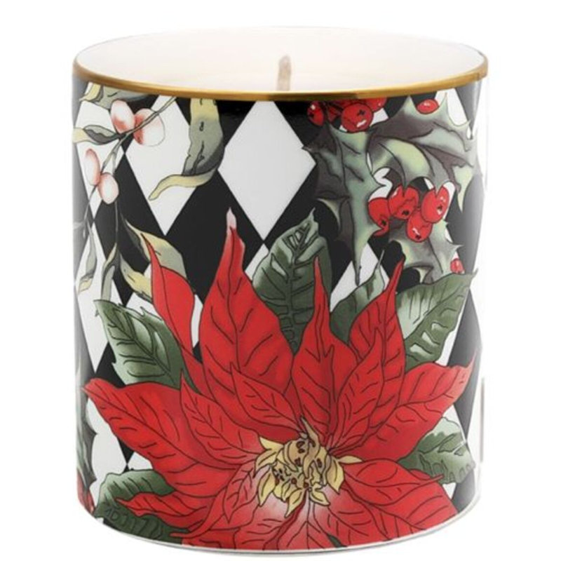 Bougie Parterre avec poinsettia sans couvercle, Vert / Rouge / Noir