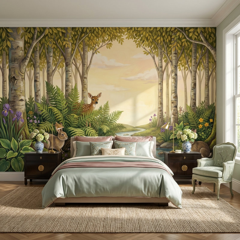 Papier peint forêt, nature et faune, 100"x96", Peel and Stick