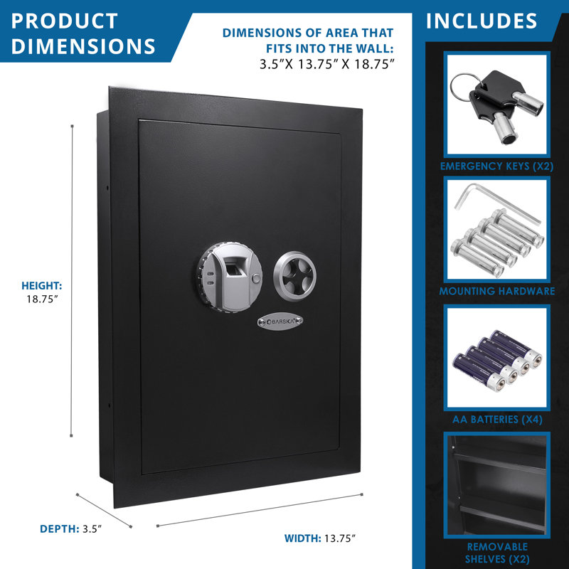 0.52 CUBIC FT LEFT OPENING BIOMETRIC WALL SAFE
