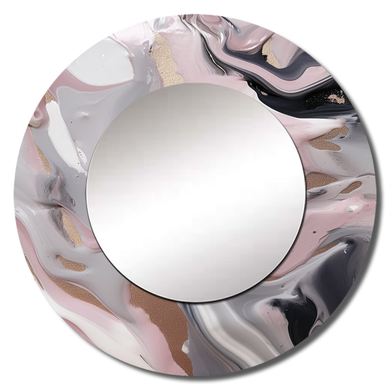 Shyma Solid Marble Paint Artwork IV - Marble Unique Wall Mirror, Modern Round Mirror, Printed Metal Art, 36" x 36"