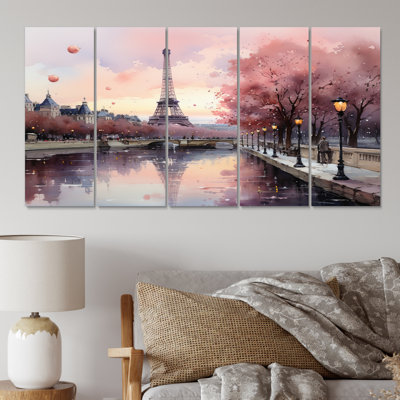 «Pink Twilight Rendezvous In Paris II» sur toile, reproduction de 5 pièces
