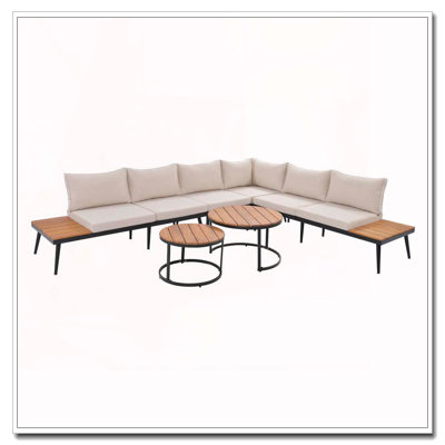 Ensemble de canapé modulaire d'extérieur 6 pièces avec tables basses gigognes (beige)