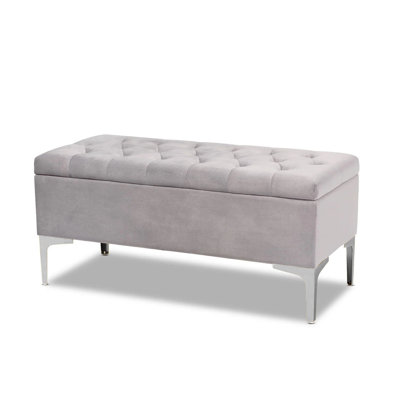 Modena Wide Velvet Tufted Rectangle Ottoman Storage Bench with Legs, Upholstered Multi-Function Footstool Bench for Living Room & Bedroom