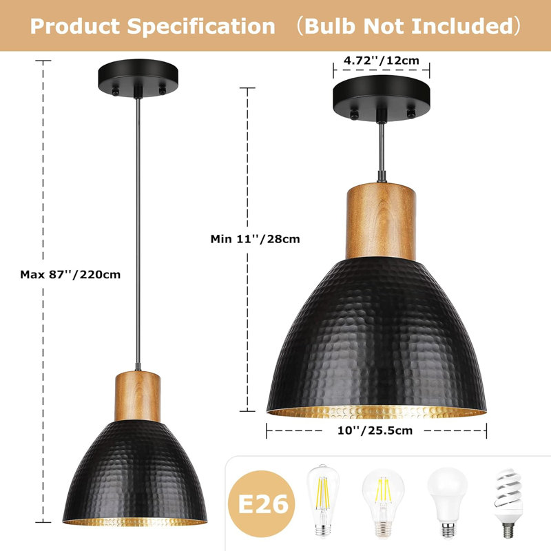 Luminaire suspendu simple 1 lumière or / noir mat Gulam