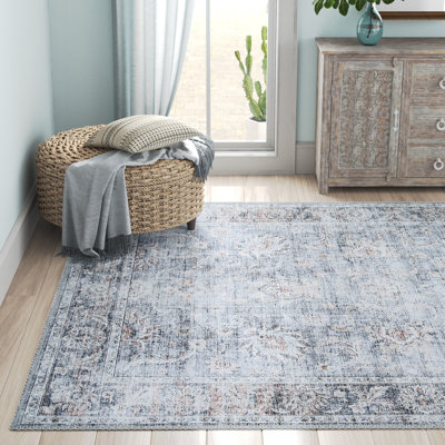 Classen Distressed Floral Mushroom Grey Non Skid Area Rug
