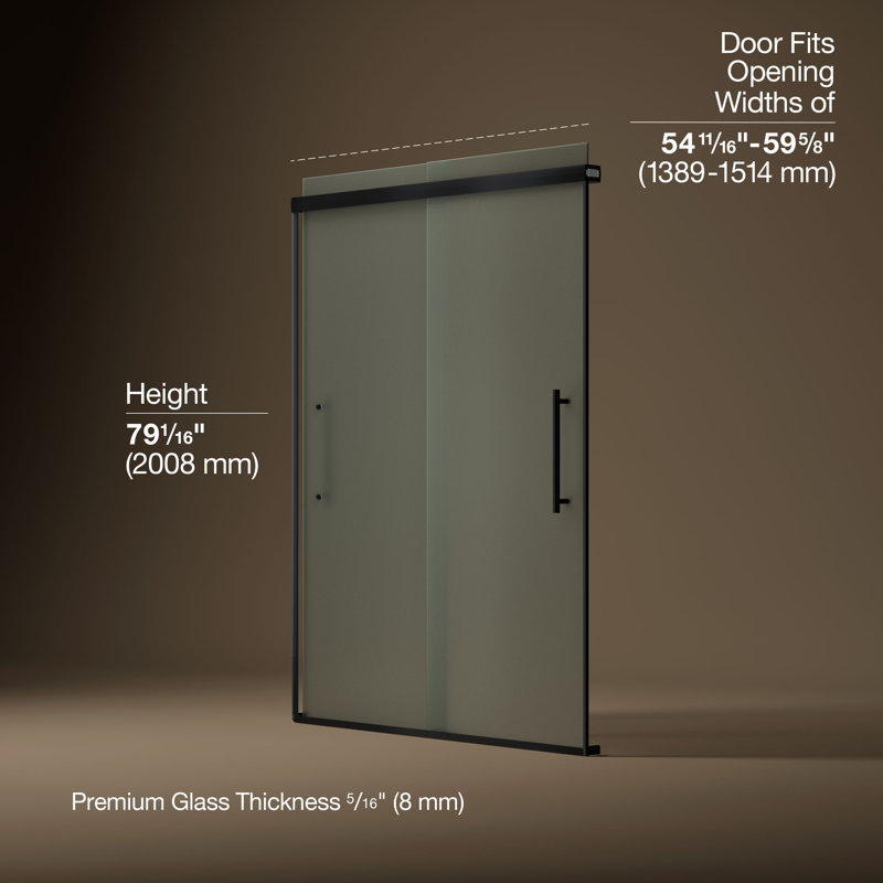 Pleat Frameless Sliding Shower Door, 79-1/16 In. H X 54-5/8 - 59-5/8 In. W, With 5/16 In. Thick Frosted Glass, Black