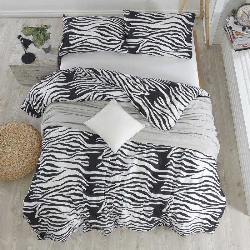 Ensemble de housse de couette en mélange de coton blanc / noir Obermeyer, Housse de couette 61 po x 79 po + 1 taie d'oreille