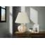 Lampe de table, abat-jour empire en lin ivoire, corps en forme de gourde crème, 21 po