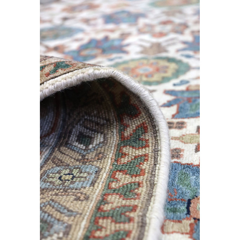 Mina Khani Wool Floral Area Rug in Ivory/Brown/Blue, Rectangle 8'1" x 9'11"
