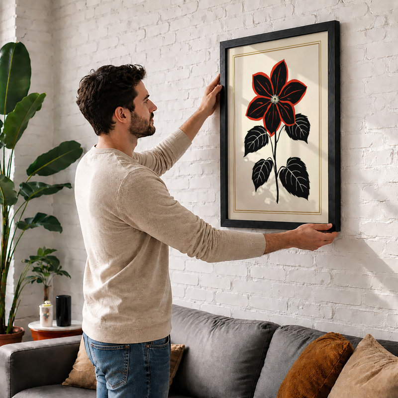 Crimson Bloom Botanical - Print, A1 - 84.1 x 59.4 cm, Oak