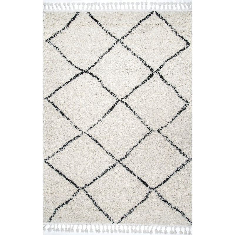 Mansel Trellis Area Rug for Living Room Bedroom Dining Room, Off White/Charcoal, Rectangle 9'2" x 12'