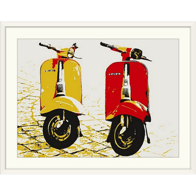 Francy " Vespa Scooters on Cobble Street " by Michael Tompsett Graphic Art Print