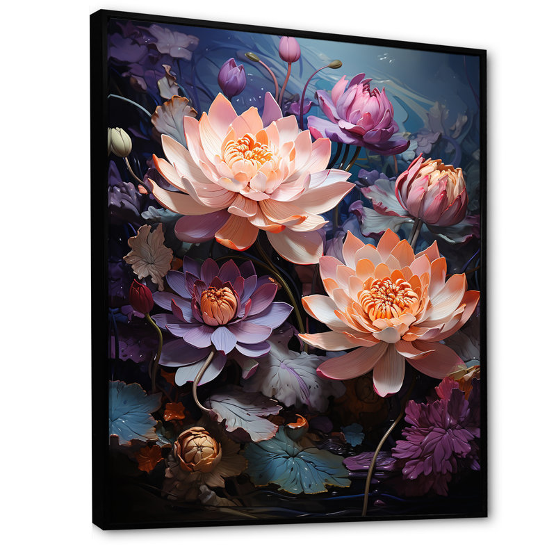 Sacred Lotus Dreams IV - reproduction sur toile, Cadre flottant noir, H 32 po x l 24 po x P 1 po