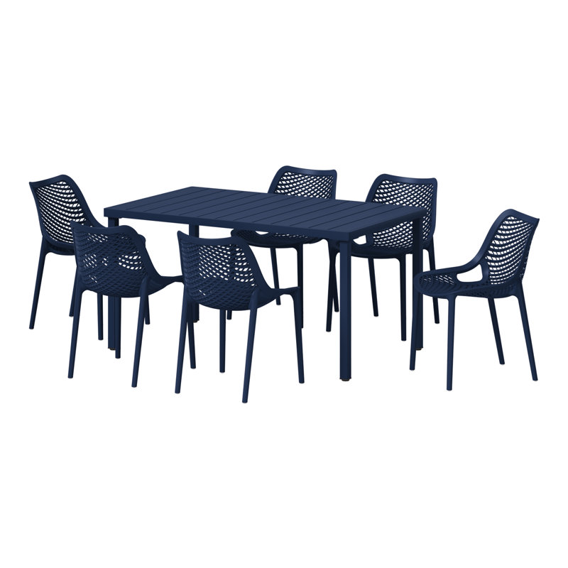 6-Person Outdoor Rectangular Dining Set, Navy