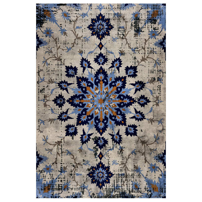 Albasa Collection Digital Print Cotton-Polyester Blue Gray Moroccan Rug, Runner 2'8" x 10'6"