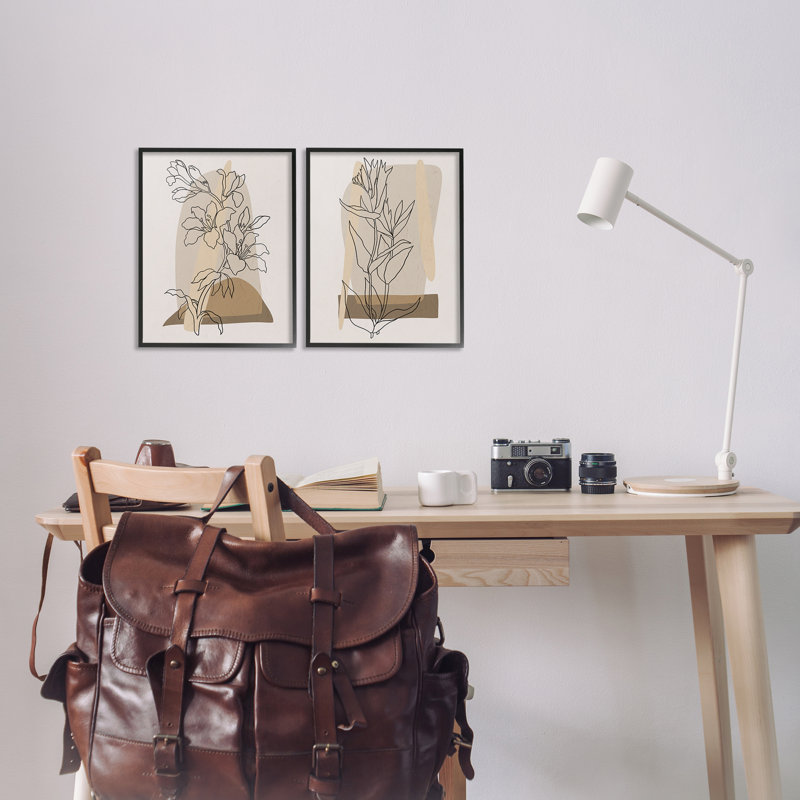 «Natural Flower Outline», ensemble de 2 giclées encadrées par Regina Moore, Giclée encadrée noir minuit, H 14 po x l 11 po