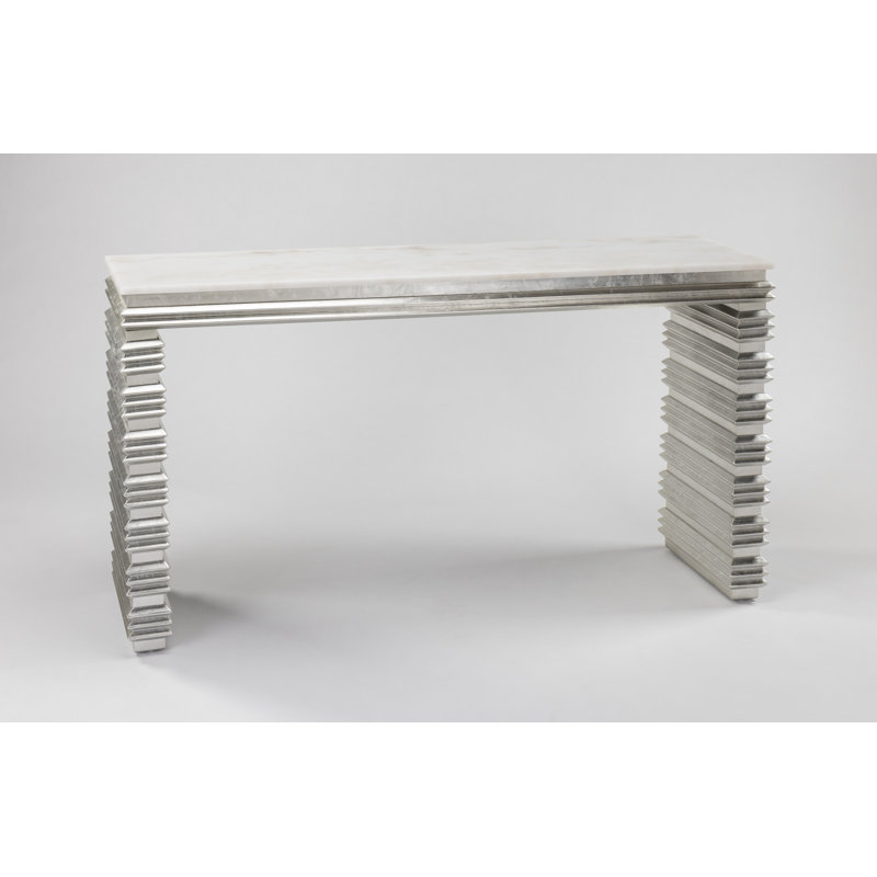 62'' W Stone Console Table, White, Silverleaf