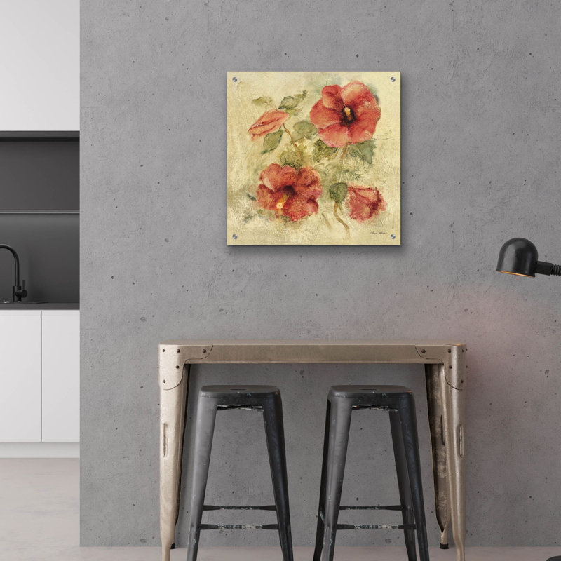 «Soft Hibiscus 1» par Cheri Blum, art mural en verre acrylique, H 24 po x l 24 po x P 0,2 po