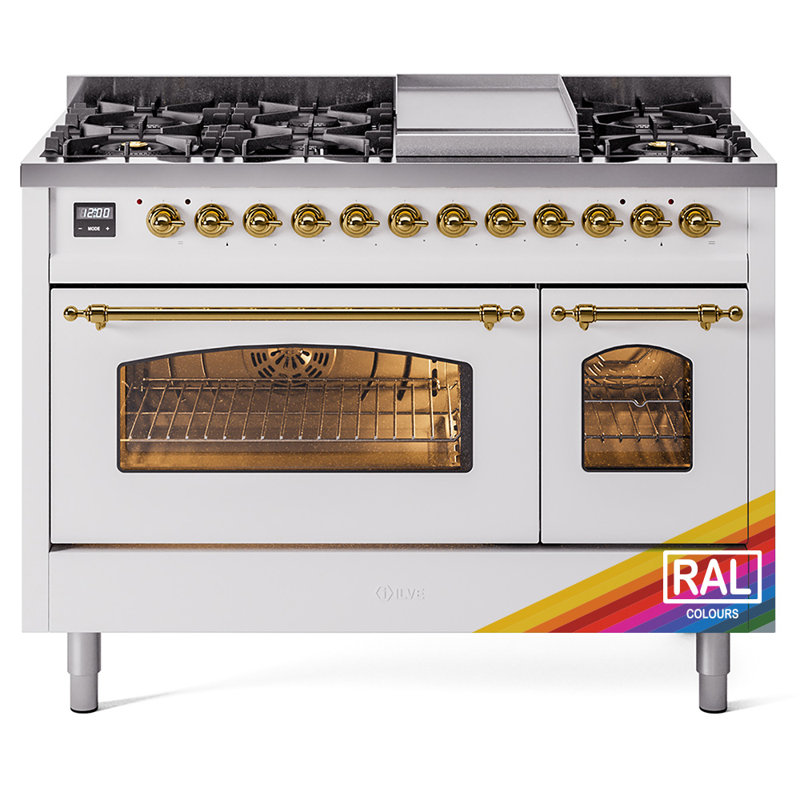 ILVE Nostalgie II 48 Dual Fuel Range , RAL Color/Brass, Natural Gas