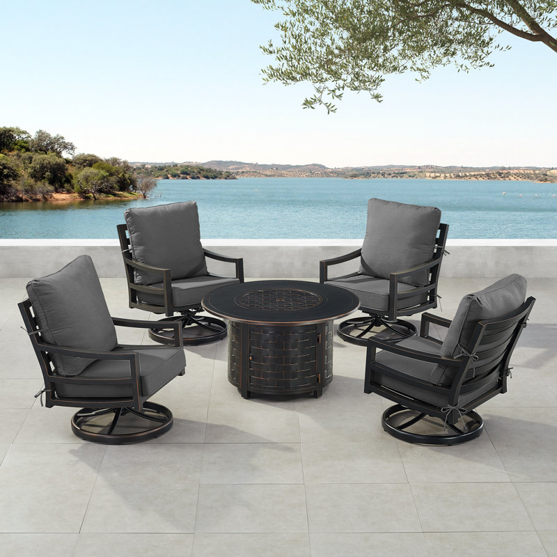 Ferrey 4 - Person Patio Conversation Set with Cushions, Black