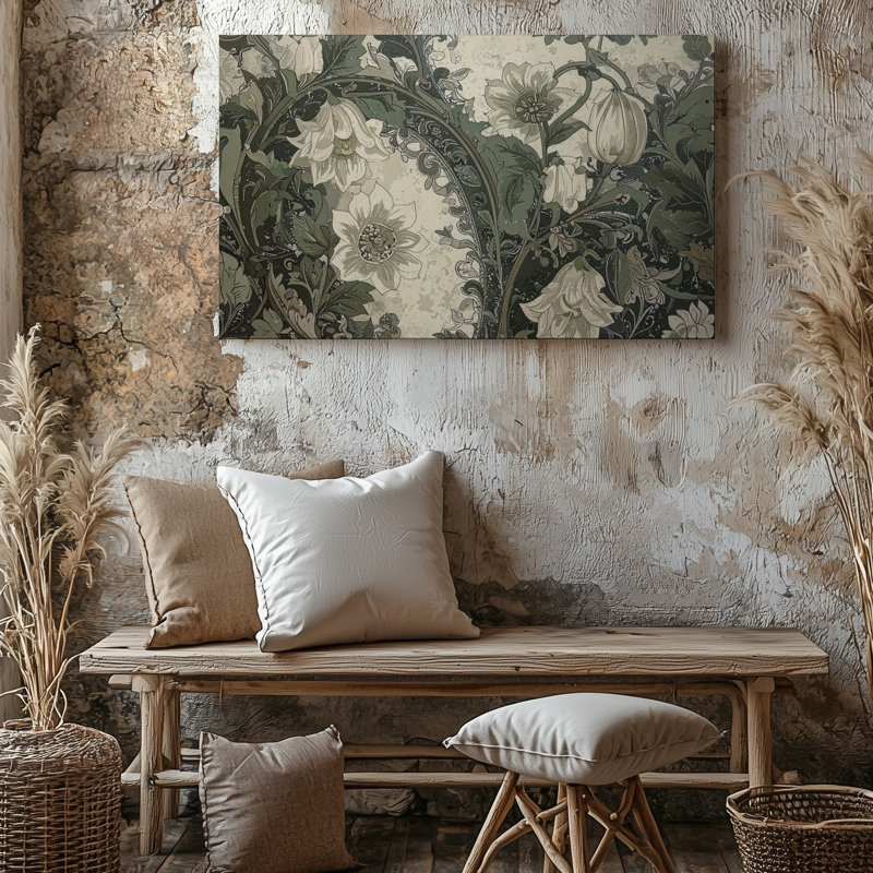 Motif botanique rétro d'inspiration Art nouveau, H 9 po x l 12 po