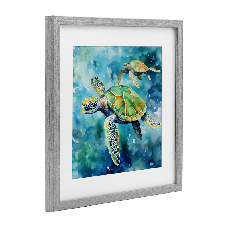 Deux tortues nageant, reproduction encadrée sous verre, design par LSR Creative Studio, H 16 po x l 16 po