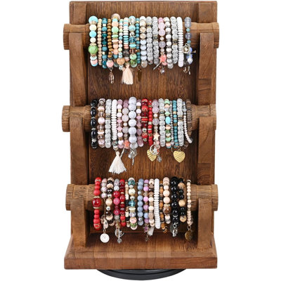 3-Sided Rotating Wooden Jewelry Bracelet Display Stand