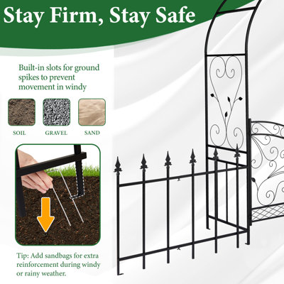 7.2 Ft Outdoor Metal Arbor With Gate And Fence