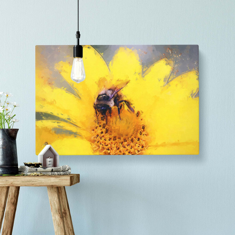 Bee Collecting Pollen - Painting, 91.4 cm H x 61 cm W x 3 cm D, Wrapped Canvas