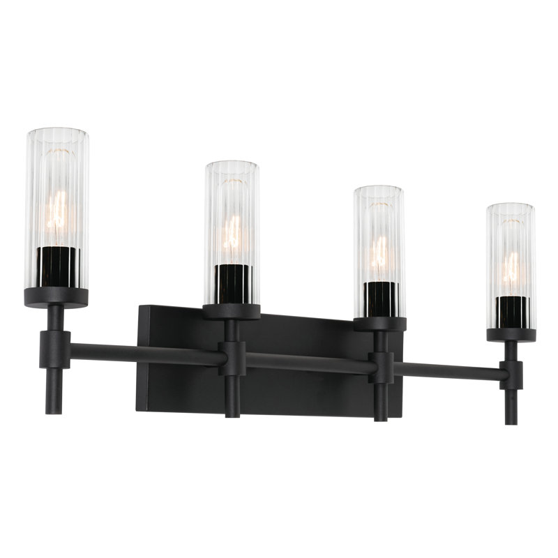 Meuble-lavabo 30 po Kuebel - Abat-jour en verre nervuré transparent, Noir