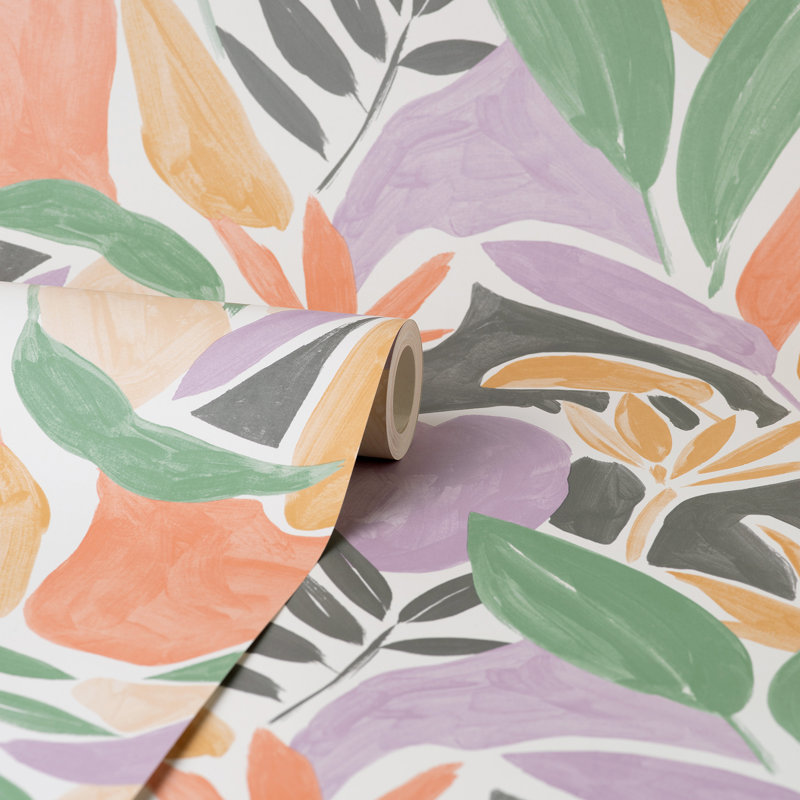 Marisol Pastel Artistic Leaf Wallpaper, Purple