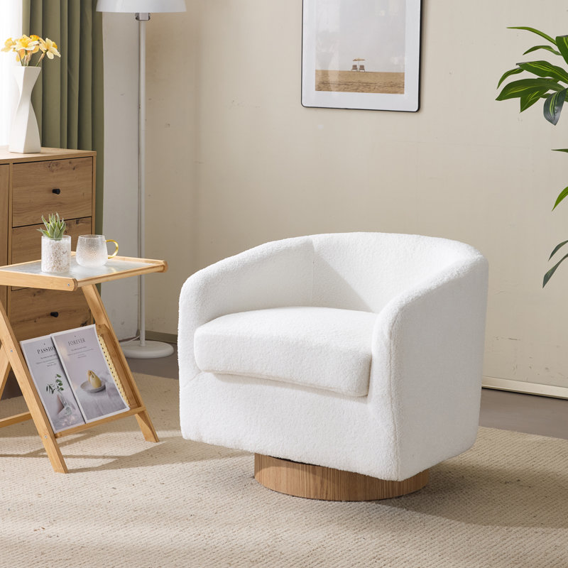 Living Room Swivel Barrel Accent Chair, White Teddy